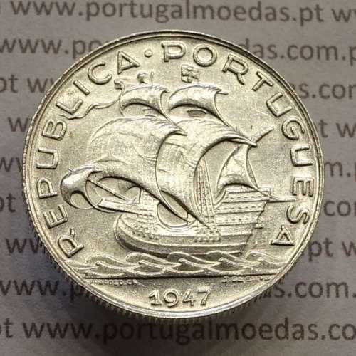 Portugal, silver coin of 5 Escudos 1947, 5$00 1947 silver coin of the Portuguese Republic, (AU), World Coins Portugal KM 581