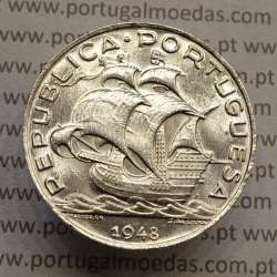 Portugal, silver coin of 5 Escudos 1948, 5$00 1948 silver coin of the Portuguese Republic, (UNC), World Coins Portugal KM 581 Portugal, silver coin of 5 Escudos 1948, 5$00 1948 silver coin of the Portuguese Republic, (UNC), World Coins Portugal KM 581