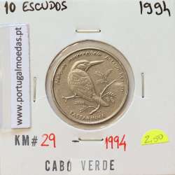 MOEDA DE 10 ESCUDOS 1994 AÇO NIQUELADO - REPÚBLICA DE CABO VERDE - KRAUSE WORLD COINS CAPE VERDE KM29