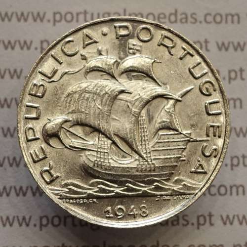 Portugal, silver coin of 5 Escudos 1948, 5$00 1948 silver coin of the Portuguese Republic, (XF/EF), World Coins Portugal KM 581