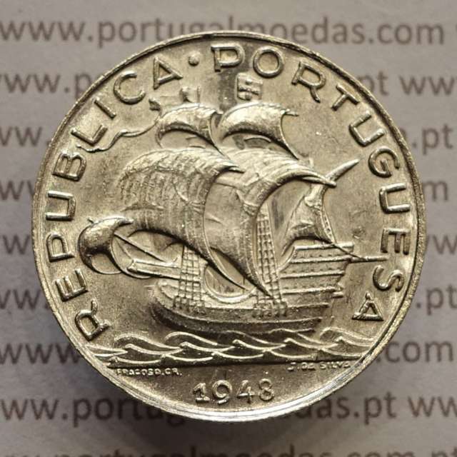 5 escudos 1948 prata, 5$00 1948 prata da República Portuguesa, (Bela), World Coins Portugal KM 581