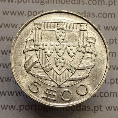 Portugal, silver coin of 5 Escudos 1948, 5$00 1948 silver coin of the Portuguese Republic, (XF/EF), World Coins Portugal KM 581