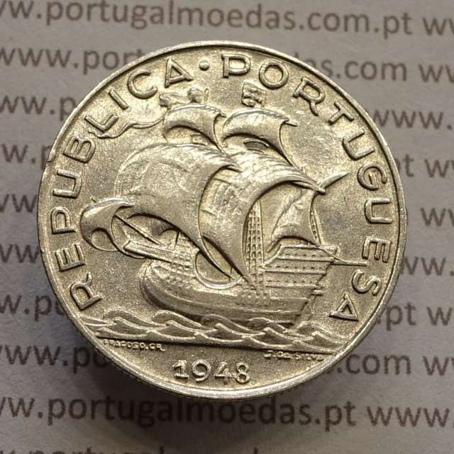 MOEDA 5$00 ESCUDOS "CINCO ESCUDOS" PRATA 1948 (MBC+) -  REPÚBLICA PORTUGUESA