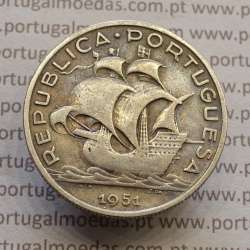 MOEDA 5$00 ESCUDOS "CINCO ESCUDOS" PRATA 1951 (MBC) -  REPÚBLICA PORTUGUESA