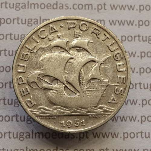 MOEDA 5$00 ESCUDOS "CINCO ESCUDOS" PRATA 1951 (BC) -  REPÚBLICA PORTUGUESA