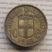 MOEDA 10$00 ESCUDOS "DEZ ESCUDOS" PRATA 1928 BATALHA DE OURIQUE (MBC) -  REPÚBLICA PORTUGUESA