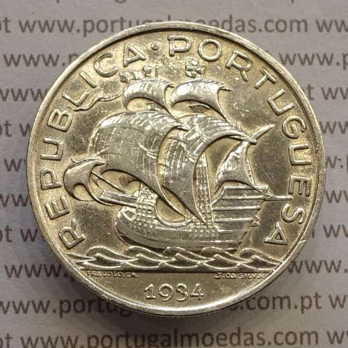 Portuguese silver coin of 10 Escudos 1934, 10$00 silver 1934 of the Portuguese Republic, (VF), World Coins Portugal KM 582