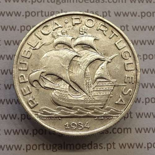 10 escudos 1934 prata, 10$00 1934 prata da Republica Portuguesa, (MBC+),  World Coins Portugal KM 582
