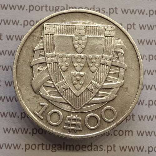 Portugal, silver coin of 10 Escudos 1934, 10$00 1934 silver coin of the Portuguese Republic, (VF+), World Coins Portugal KM 582