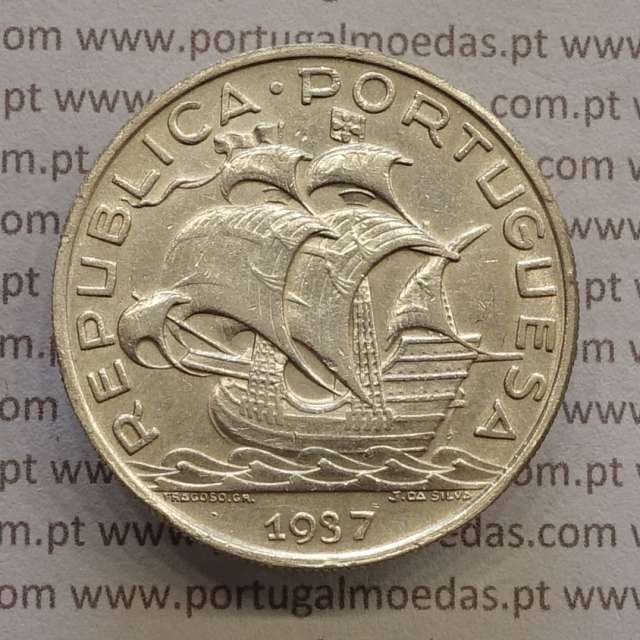 MOEDA 10$00 ESCUDOS "DEZ ESCUDOS" PRATA 1937 (MBC+) -  REPÚBLICA PORTUGUESA