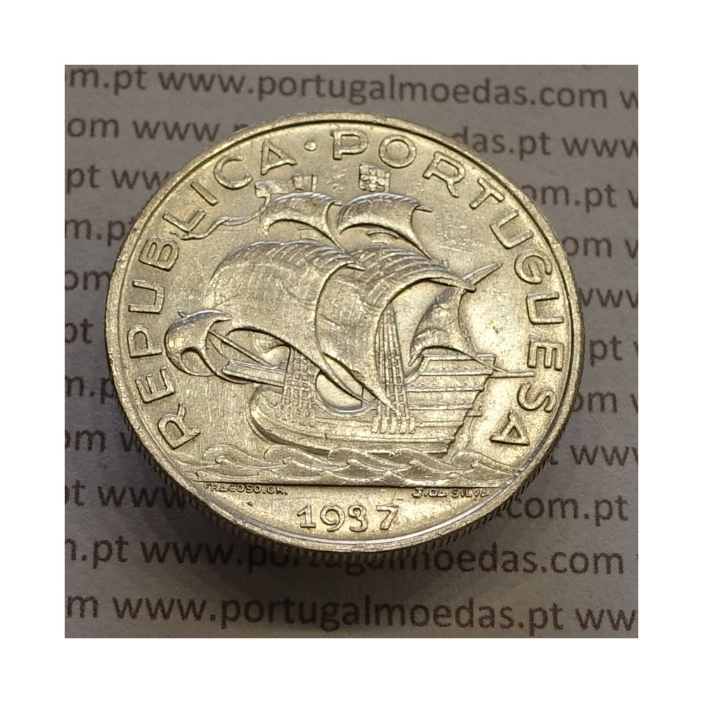 10$00 escudos 1937 prata, 10 Escudos 1937 prata da Republica Portuguesa, (MBC+) World Coins Portugal KM 582
