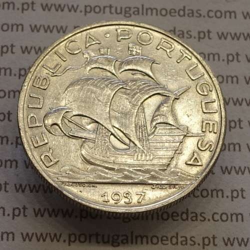 Portuguese silver coin of 10 Escudos 1937, 10$00 silver 1937 of the Portuguese Republic, (VF+), World Coins Portugal KM 582