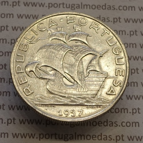 Portuguese silver coin of 10 Escudos 1937, 10$00 silver 1937 of the Portuguese Republic, (VF+), World Coins Portugal KM 582