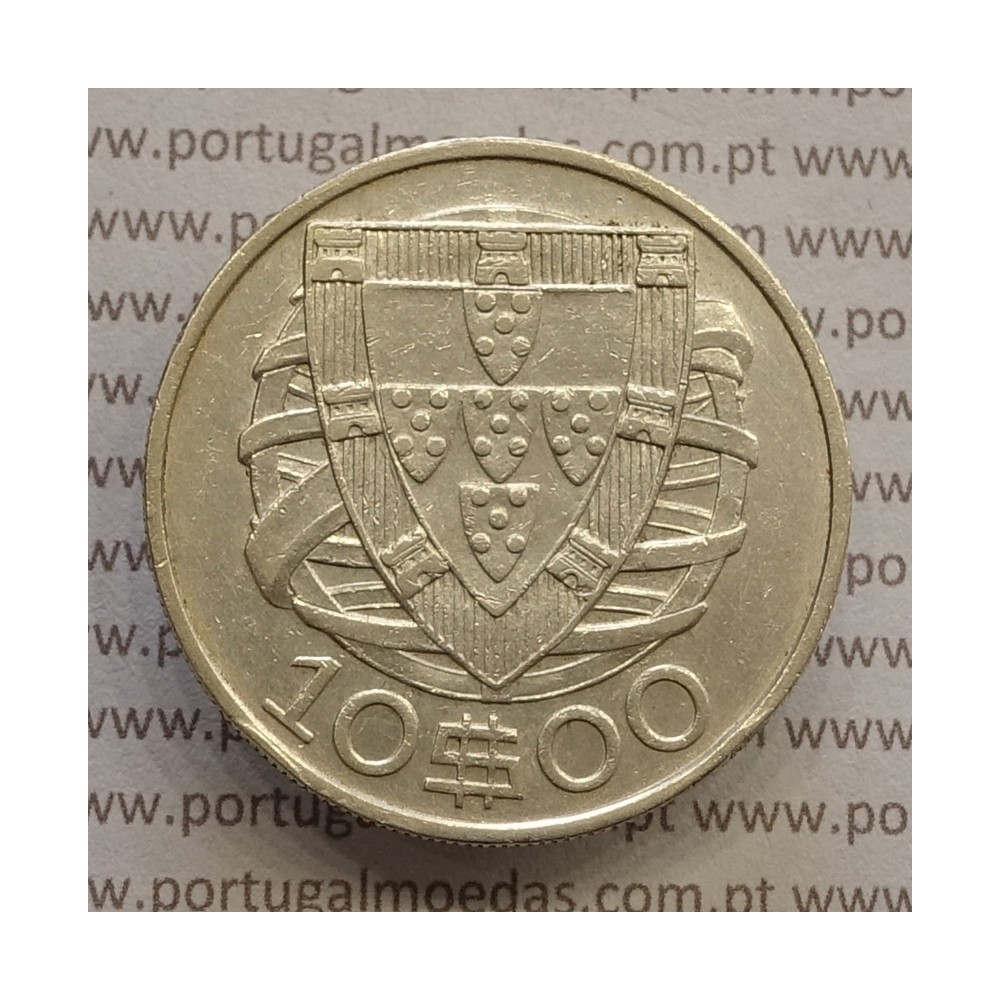 10 Escudos 1937 prata, 10$00 escudos prata 1937 da Republica Portuguesa, (MBC) World Coins Portugal KM 582