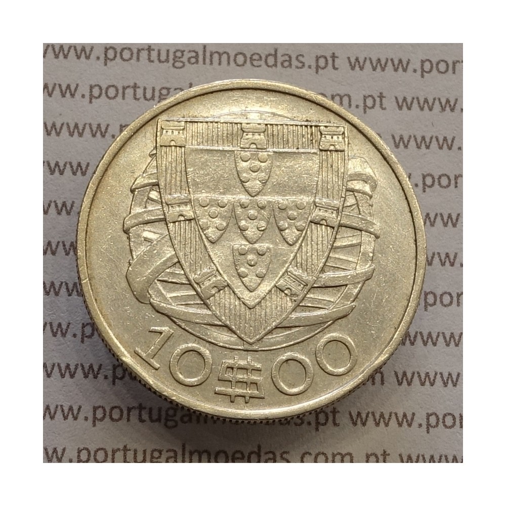 10 Escudos 1937 prata, 10$00 escudos prata 1937 da Republica Portuguesa, (MBC) World Coins Portugal KM 582