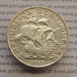 Portugal silver coin of 10 Escudos 1937, 10$00 silver 1937 of the Portuguese Republic, (VF), World Coins Portugal KM 582