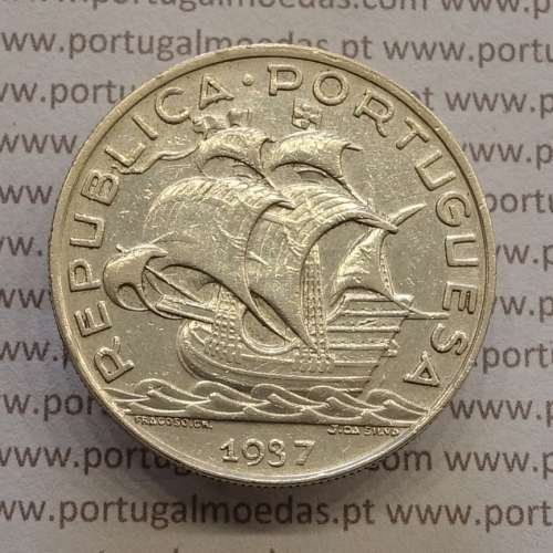 10 Escudos 1937 prata, 10$00 escudos prata 1937 da Republica Portuguesa, (MBC) World Coins Portugal KM 582