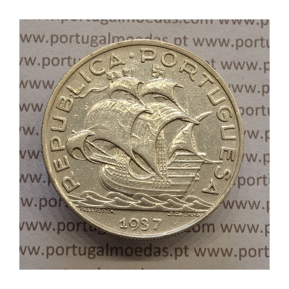 10 Escudos 1937 prata, 10$00 escudos prata 1937 da Republica Portuguesa, (MBC) World Coins Portugal KM 582