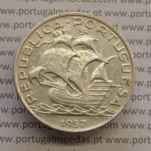 Portugal silver coin of 10 Escudos 1937, 10$00 silver 1937 of the Portuguese Republic, (VF), World Coins Portugal KM 582