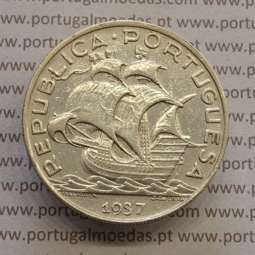 Portugal silver coin of 10 Escudos 1937, 10$00 silver 1937 of the Portuguese Republic, (VF), World Coins Portugal KM 582
