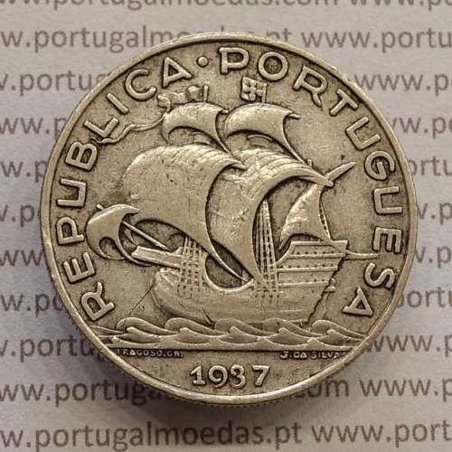 Portuguese silver coin of 10 Escudos 1937, 10$00 silver 1937 of the Portuguese Republic, (VF), World Coins Portugal KM 582