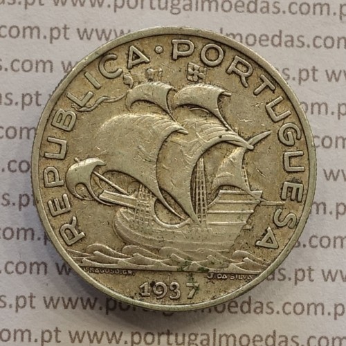 10 Escudos 1937 prata, 10$00 escudos prata 1937 da Republica Portuguesa, (MBC) World Coins Portugal KM 582