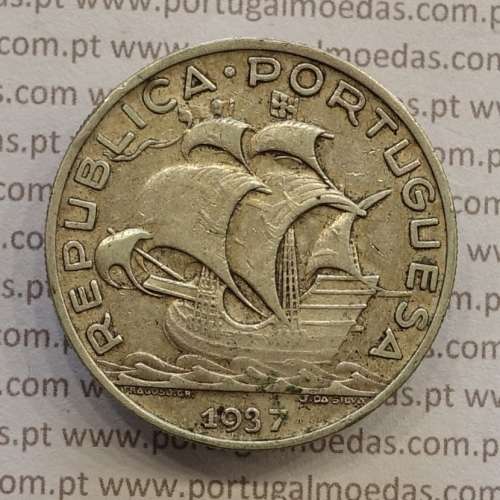 Portugal silver coin of 10 Escudos 1937, 10$00 silver 1937 of the Portuguese Republic, (VF), World Coins Portugal KM 582