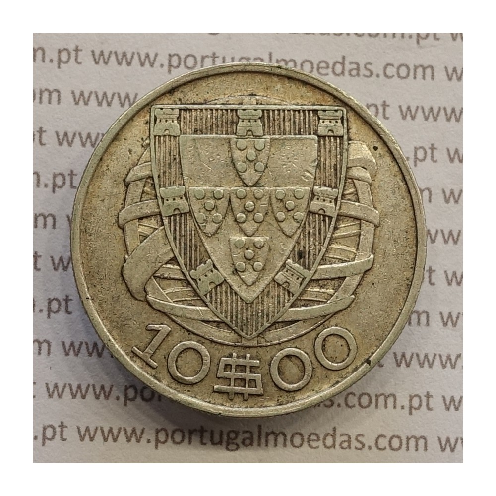 10 Escudos 1937 prata, 10$00 escudos prata 1937 da Republica Portuguesa, (MBC) World Coins Portugal KM 582