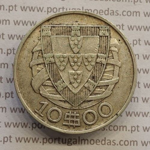 10 Escudos 1937 prata, 10$00 escudos prata 1937 da Republica Portuguesa, (MBC) World Coins Portugal KM 582
