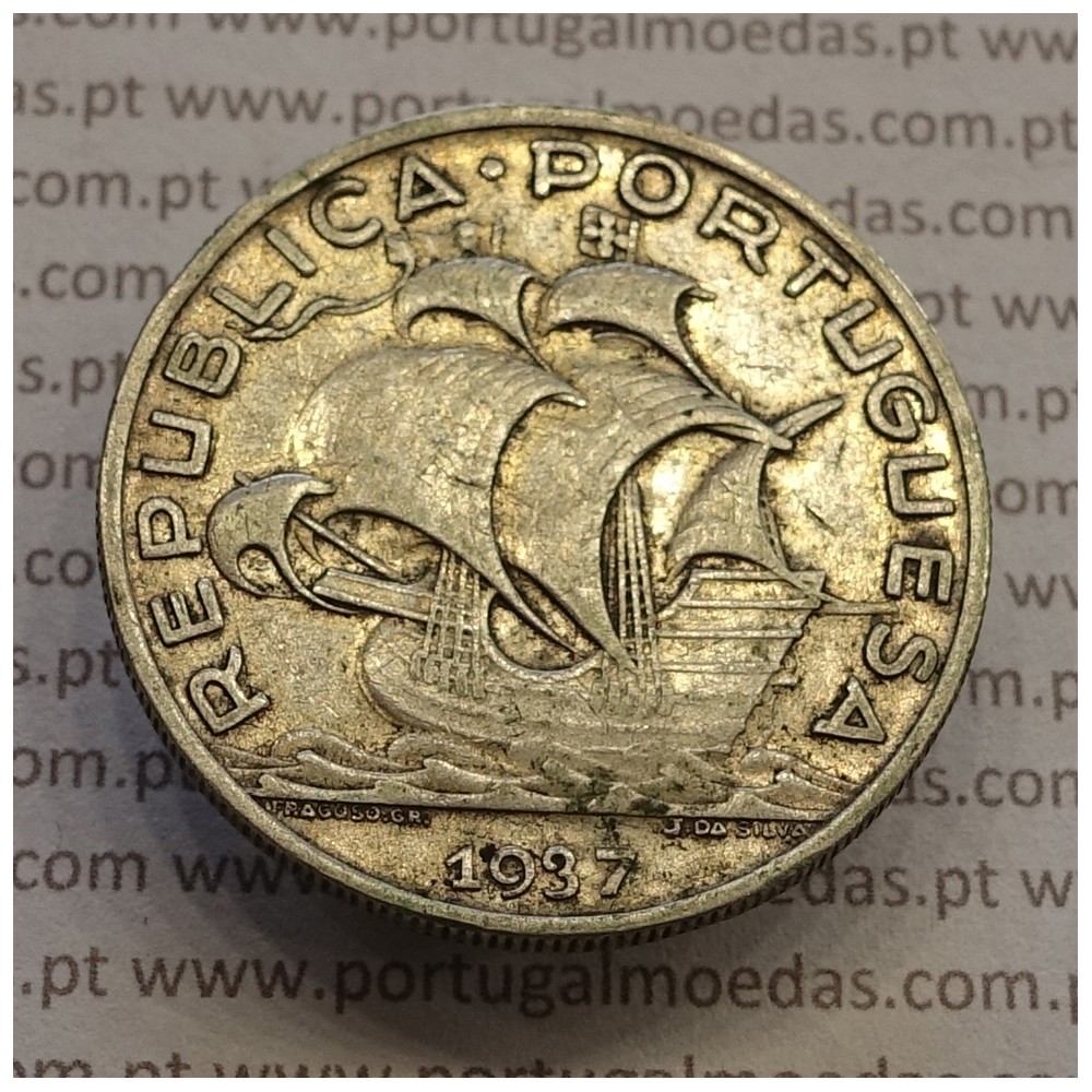 10 Escudos 1937 prata, 10$00 escudos prata 1937 da Republica Portuguesa, (MBC) World Coins Portugal KM 582