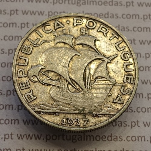 10 Escudos 1937 prata, 10$00 escudos prata 1937 da Republica Portuguesa, (MBC) World Coins Portugal KM 582