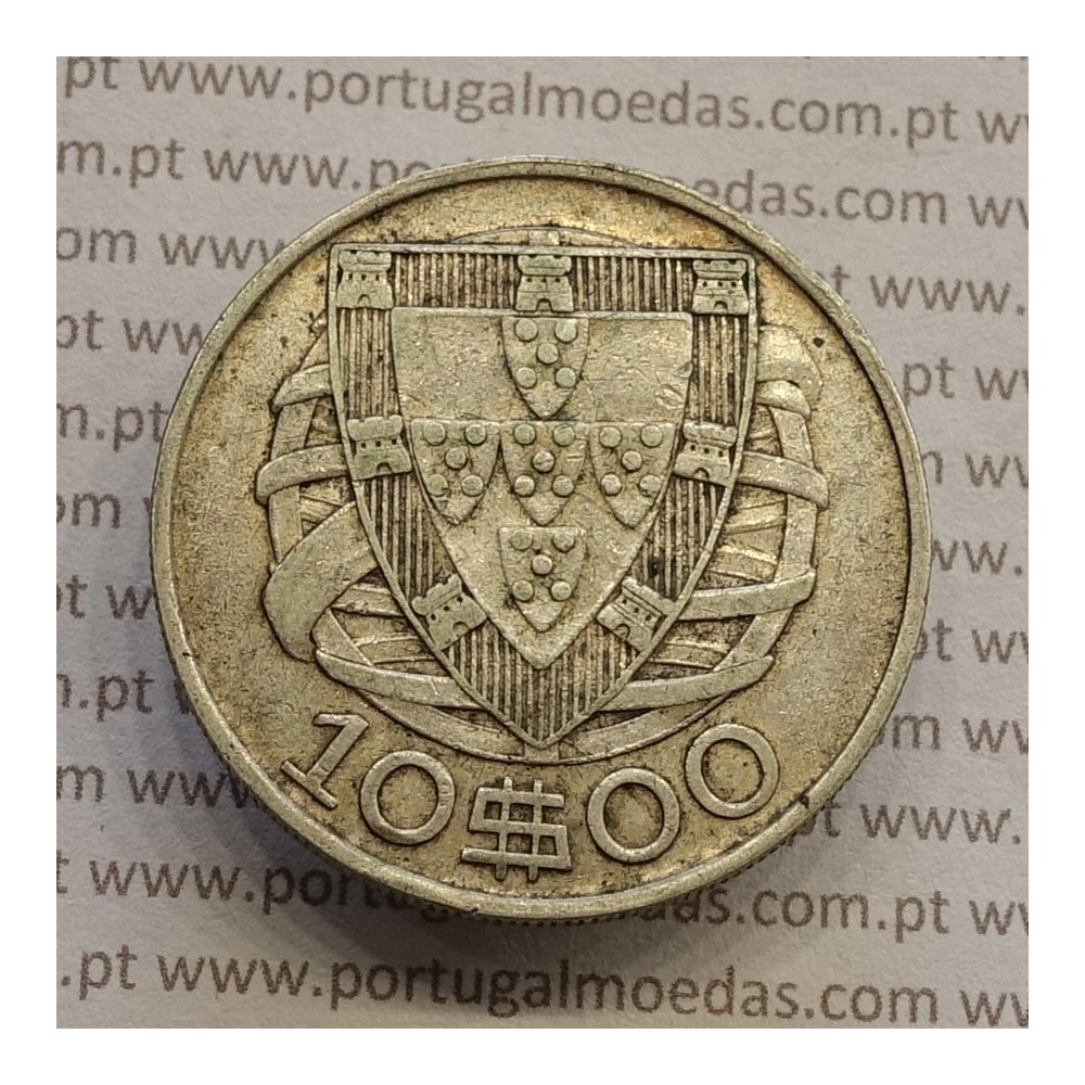 10 Escudos 1937 prata, 10$00 escudos prata 1937 da Republica Portuguesa, (MBC) World Coins Portugal KM 582