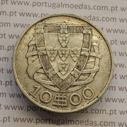 10 Escudos 1937 prata, 10$00 escudos prata 1937 da Republica Portuguesa, (MBC) World Coins Portugal KM 582