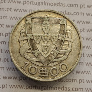 10 Escudos 1937 prata, 10$00 escudos prata 1937 da Republica Portuguesa, (MBC) World Coins Portugal KM 582