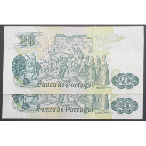 LOTE 2 NOTAS C/ Nº SEGUIDOS - 20 ESCUDOS 1971 (POUCO CIRCULADAS) "20$00 1971 Ch.8 GARCIA DE ORTA