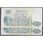 LOTE 2 NOTAS C/ Nº SEGUIDOS - 20 ESCUDOS 1971 (POUCO CIRCULADAS) "20$00 1971 Ch.8 GARCIA DE ORTA