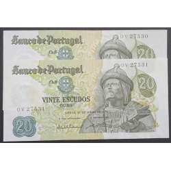 LOTE 2 NOTAS C/ Nº SEGUIDOS - 20 ESCUDOS 1971 (POUCO CIRCULADAS) "20$00 1971 Ch.8 GARCIA DE ORTA
