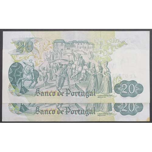 LOTE 2 NOTAS C/ Nº SEGUIDOS - 20 ESCUDOS 1971 (POUCO CIRCULADAS) "20$00 1971 Ch.8 GARCIA DE ORTA