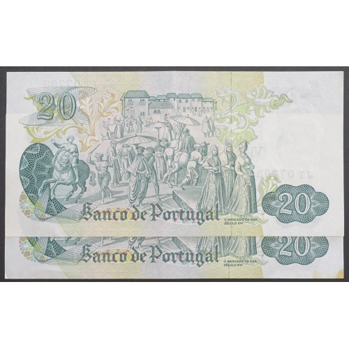 LOTE 2 NOTAS C/ Nº SEGUIDOS - 20 ESCUDOS 1971 (POUCO CIRCULADAS) "20$00 1971 Ch.8 GARCIA DE ORTA