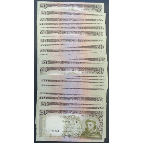 LOTE DE 50 NOTAS C/ NÚMEROS SEGUIDOS - 20 ESCUDOS 1964 (NÃO CIRCULADAS) "20$00 1964 Ch.7 SANTO ANTÓNIO