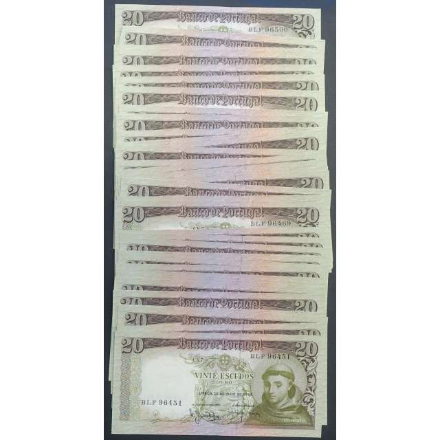 LOTE DE 50 NOTAS C/ NÚMEROS SEGUIDOS - 20 ESCUDOS 1964 (NÃO CIRCULADAS) "20$00 1964 Ch.7 SANTO ANTÓNIO