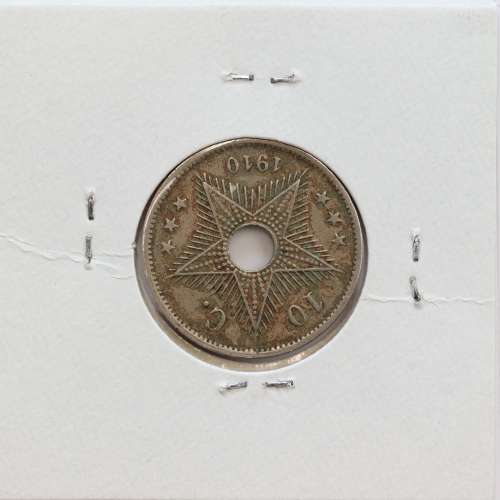 MOEDA DE 10 CENTIMES CUPRO NÍQUEL 1910 - CONGO BELGA - KRAUSE WORLD COINS BELGIAN CONGO KM 18