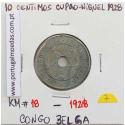 MOEDA DE 10 CENTIMES CUPRO NÍQUEL 1928 - CONGO BELGA - KRAUSE WORLD COINS BELGIAN CONGO KM 18