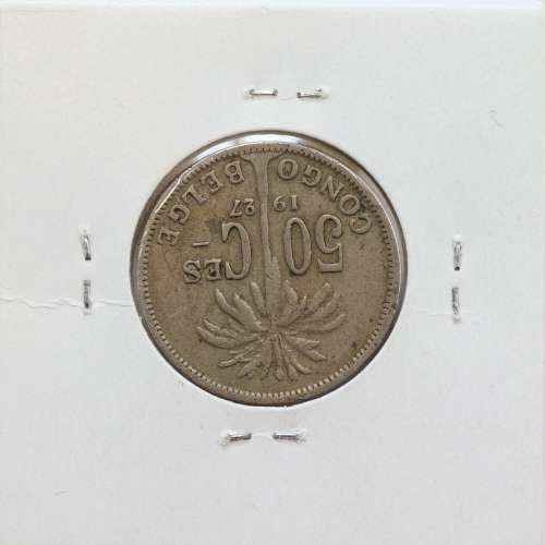 MOEDA DE 50 CENTIMES CUPRO NÍQUEL 1927 - CONGO BELGA - KRAUSE WORLD COINS BELGIAN CONGO KM 22
