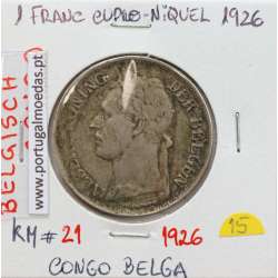 MOEDA DE 1 FRANC CUPRO NÍQUEL 1926 - CONGO BELGA - KRAUSE WORLD COINS BELGIAN CONGO KM 21