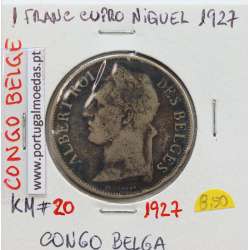 MOEDA DE 1 FRANC CUPRO NÍQUEL 1927 - CONGO BELGA - KRAUSE WORLD COINS BELGIAN CONGO KM 20