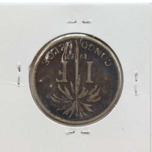 MOEDA DE 1 FRANC CUPRO NÍQUEL 1927 - CONGO BELGA - KRAUSE WORLD COINS BELGIAN CONGO KM 20