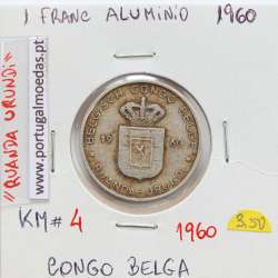 MOEDA DE 1 FRANC ALUMINIO 1960 - CONGO BELGA - KRAUSE WORLD COINS BELGIAN CONGO KM 4