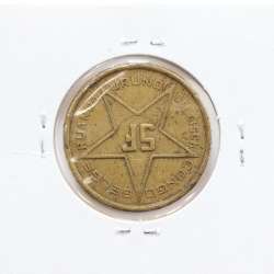 MOEDA DE 5 FRANCS LATÃO 1952 - CONGO BELGA - KRAUSE WORLD COINS BELGIAN CONGO KM 1