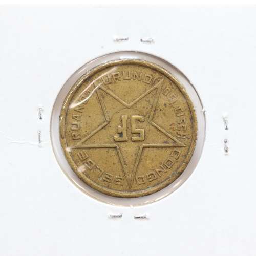 MOEDA DE 5 FRANCS LATÃO 1952 - CONGO BELGA - KRAUSE WORLD COINS BELGIAN CONGO KM 1